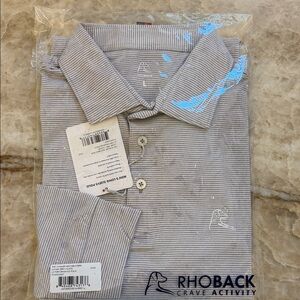 Rhoback Men's Gray & white Striped long sleeve polo